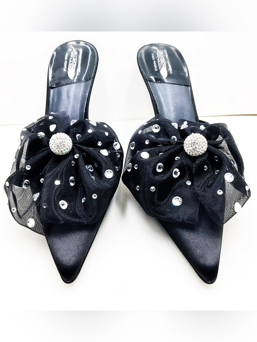 🆕{Jeffrey Campbell} Party Crasher Bow Pointed-Toe Crystal Mules - Picture 9 of 16